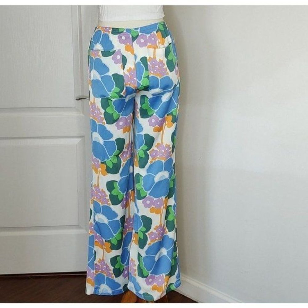 ZARA Floral Straight Leg Pants Groove Retro Bohemiam Hippie - Picture 8 of 11